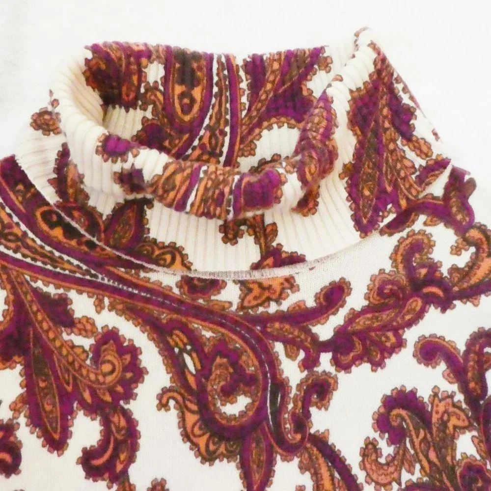 Pure CaSHMeRe Sutton Studio Turtleneck Sweater Sleeveless Paisley Vintage M